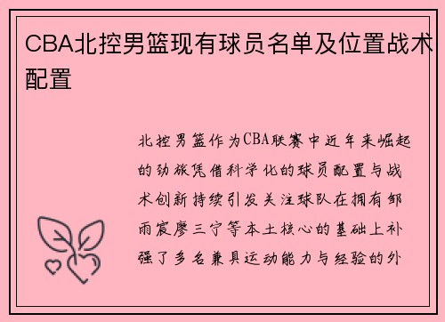 CBA北控男篮现有球员名单及位置战术配置