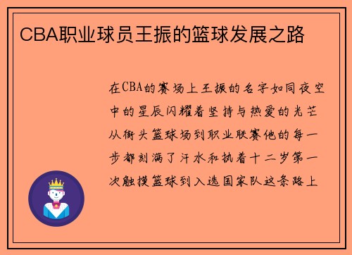 CBA职业球员王振的篮球发展之路